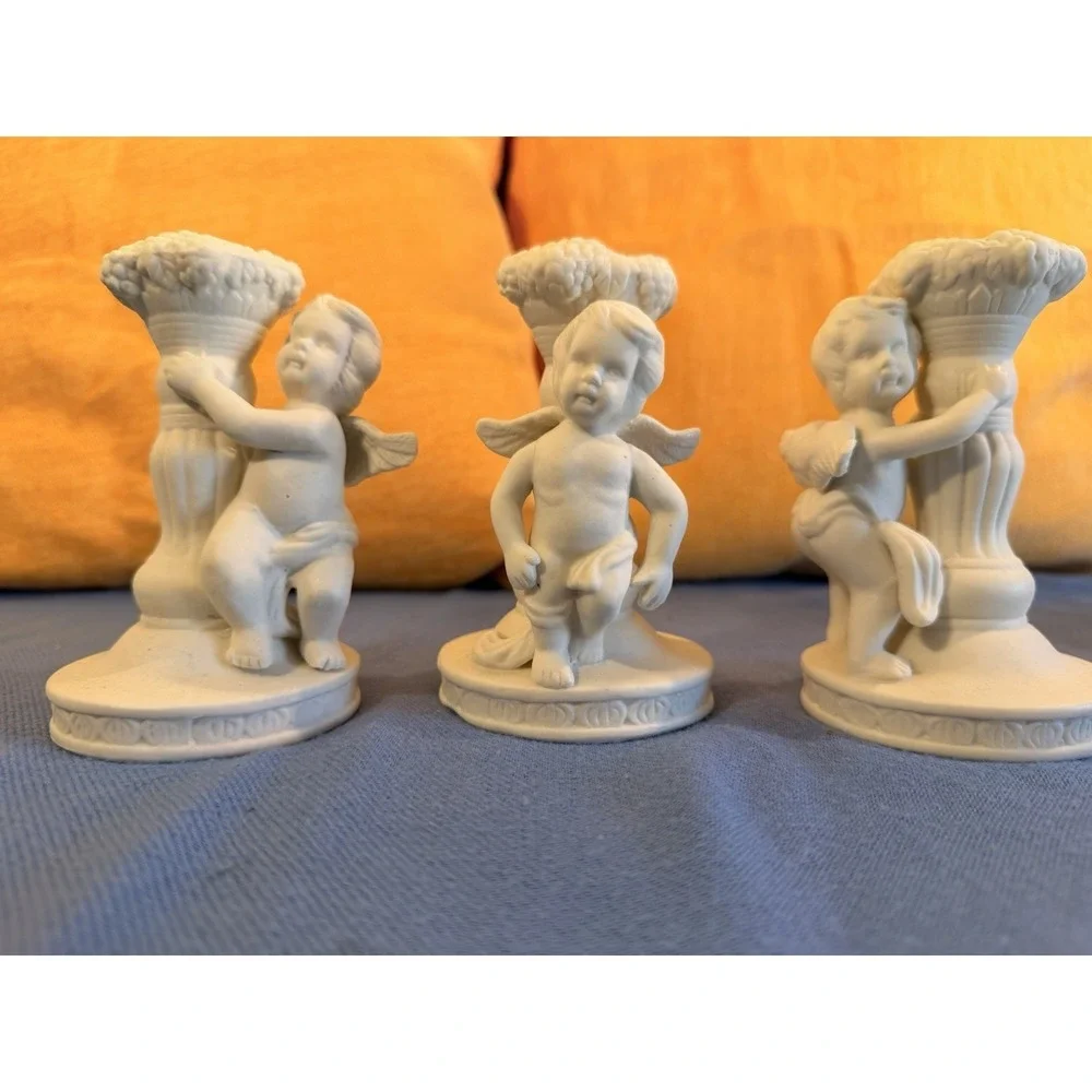 3 Small Cherub Ceramic Candle Holders | Matte White | Angels | Vintage 90's